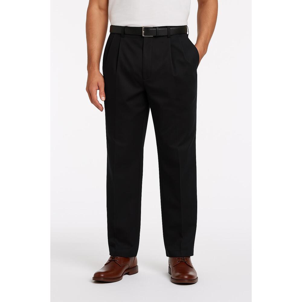 St Johns Bay Black Worry Free Relaxed Fit Pleated Belted Dress Pants Trousers 33